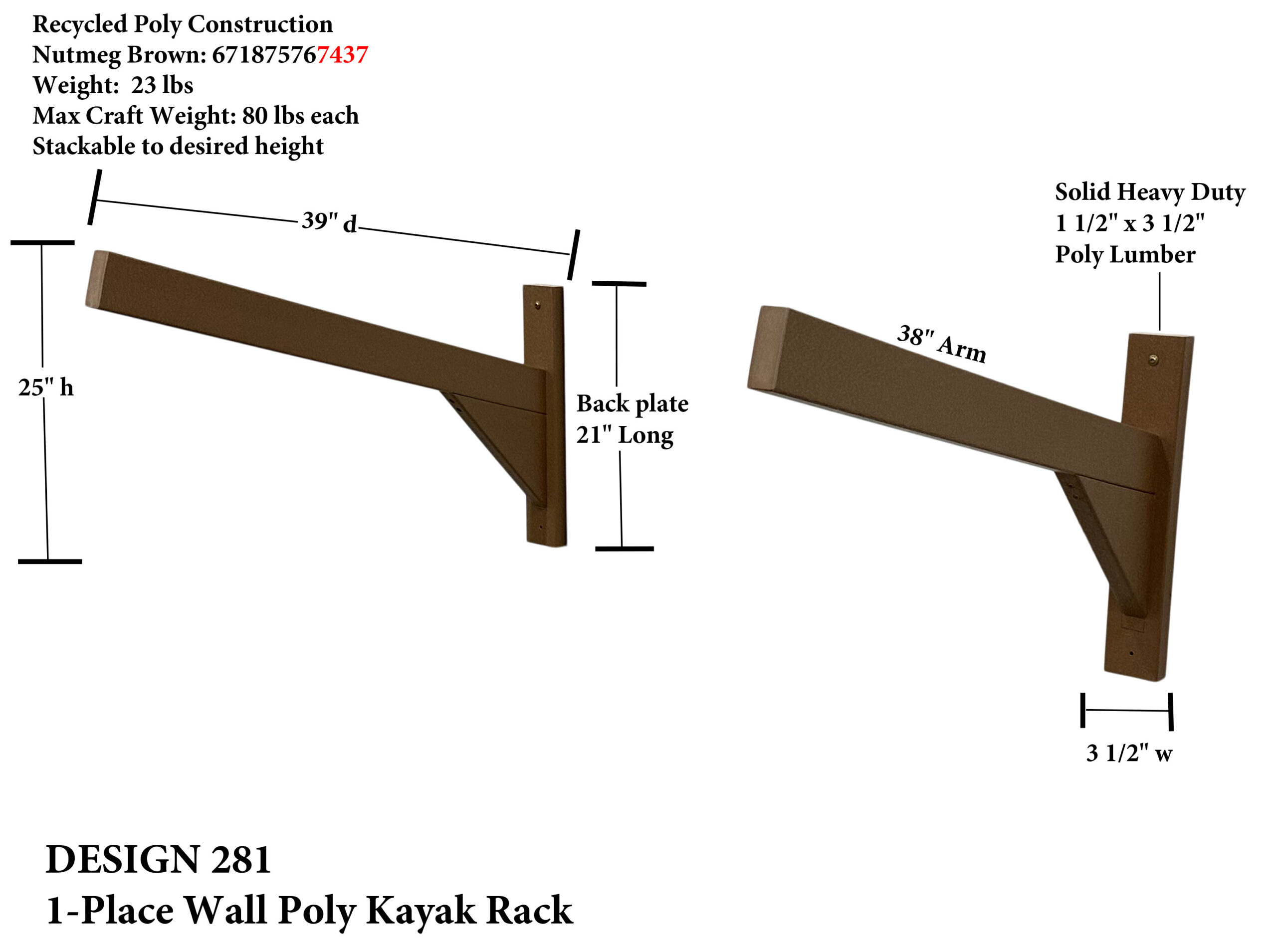 Wall Mounted Poly Kayak Rack | Poly Storage Rack for 1 Kayak or SUP